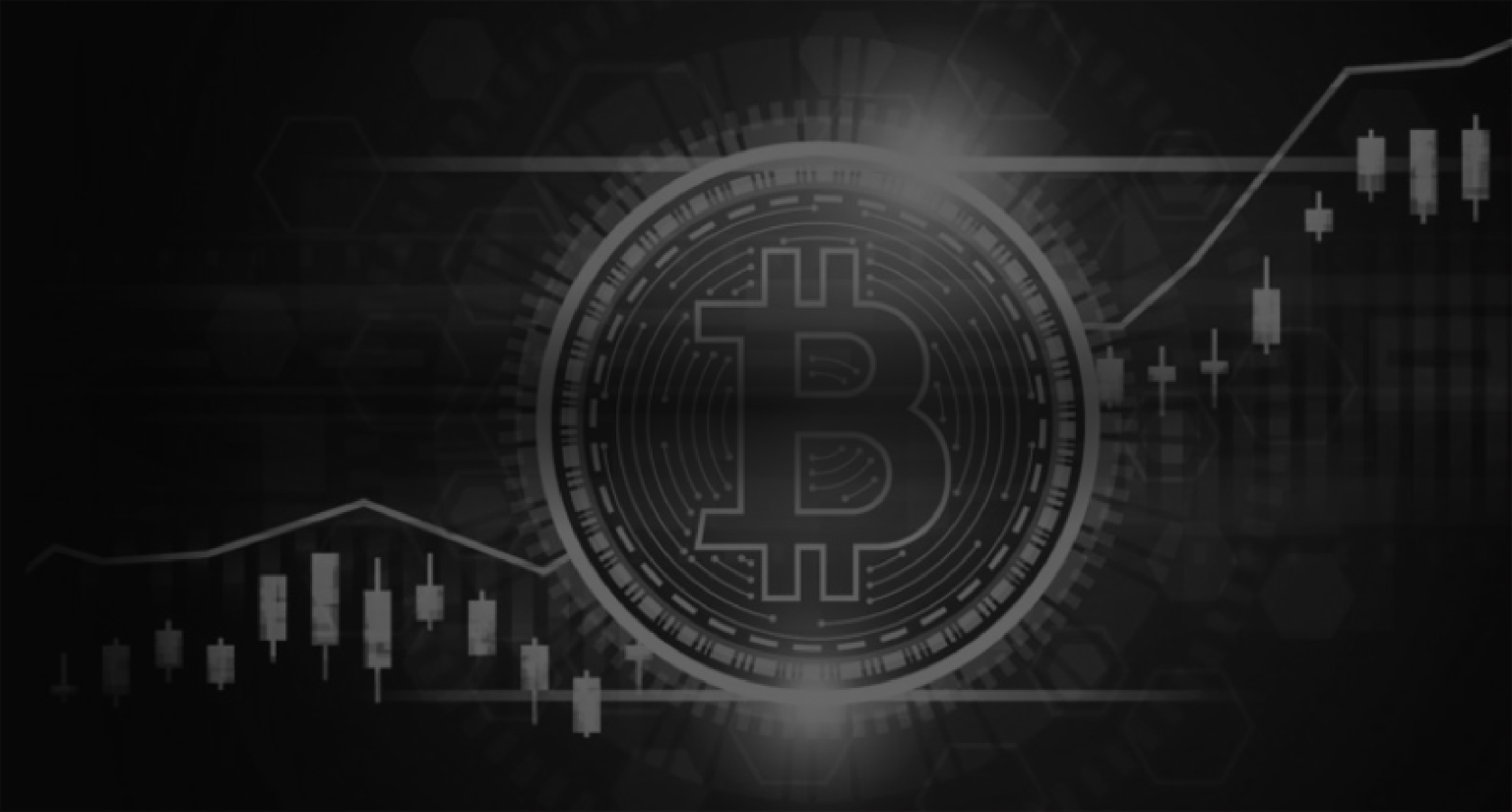 Graphic showing the title 'Breaking Down the Bitcoin Boom' with a Bitcoin logo in the background, accompanied by financial chart indicators, symbolizing the analysis of cryptocurrency trends.