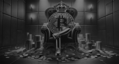 Graphic showing a luxurious throne room with a Bitcoin symbol on a royal crown placed on a throne. The title reads 'How MicroStrategy is building the Bitcoin empire?' surrounded by scattered Bitcoin coins. The logo 'TDMM' is displayed in the top right corner, and 'tdmm.io' is listed in the bottom left corner