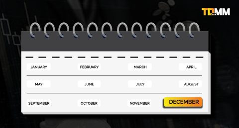 graphic highlighting cryptocurrency market trends for December 2024. The image features a calendar design with December prominently highlighted in orange and yellow. The text reads 'Crypto Markets December 2024' and 'The Signs You Can’t Ignore,' set against a background with Bitcoin imagery and trading chart elements. Branding for TDMM is visible in the top right corner, and the website 'tdmm.io' is included at the bottom left.