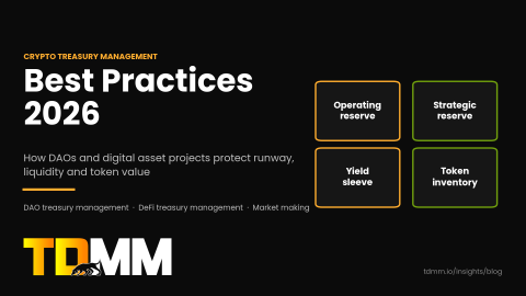 Crypto Treasury Management Best Practices 2026 cover by TDMM showing the four treasury buckets